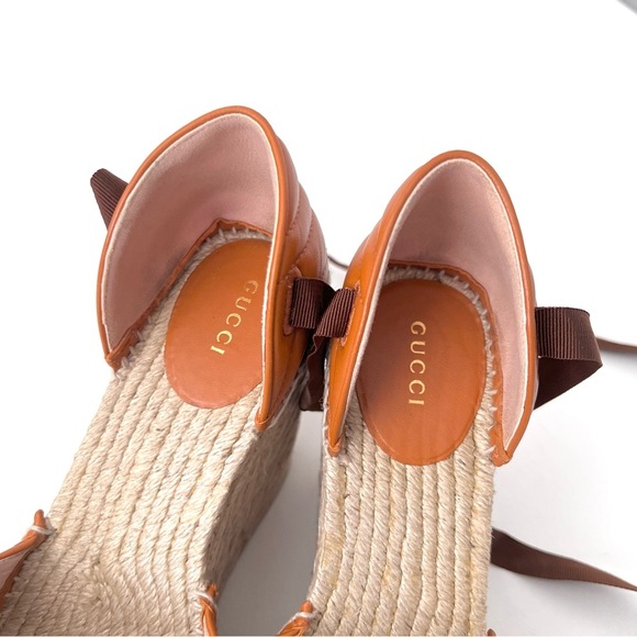 GUCCI | Marmont GG Cognac Leather Platform
Espadrille Wedge Sandal US 10 EU 40 - Picture 11 of 12